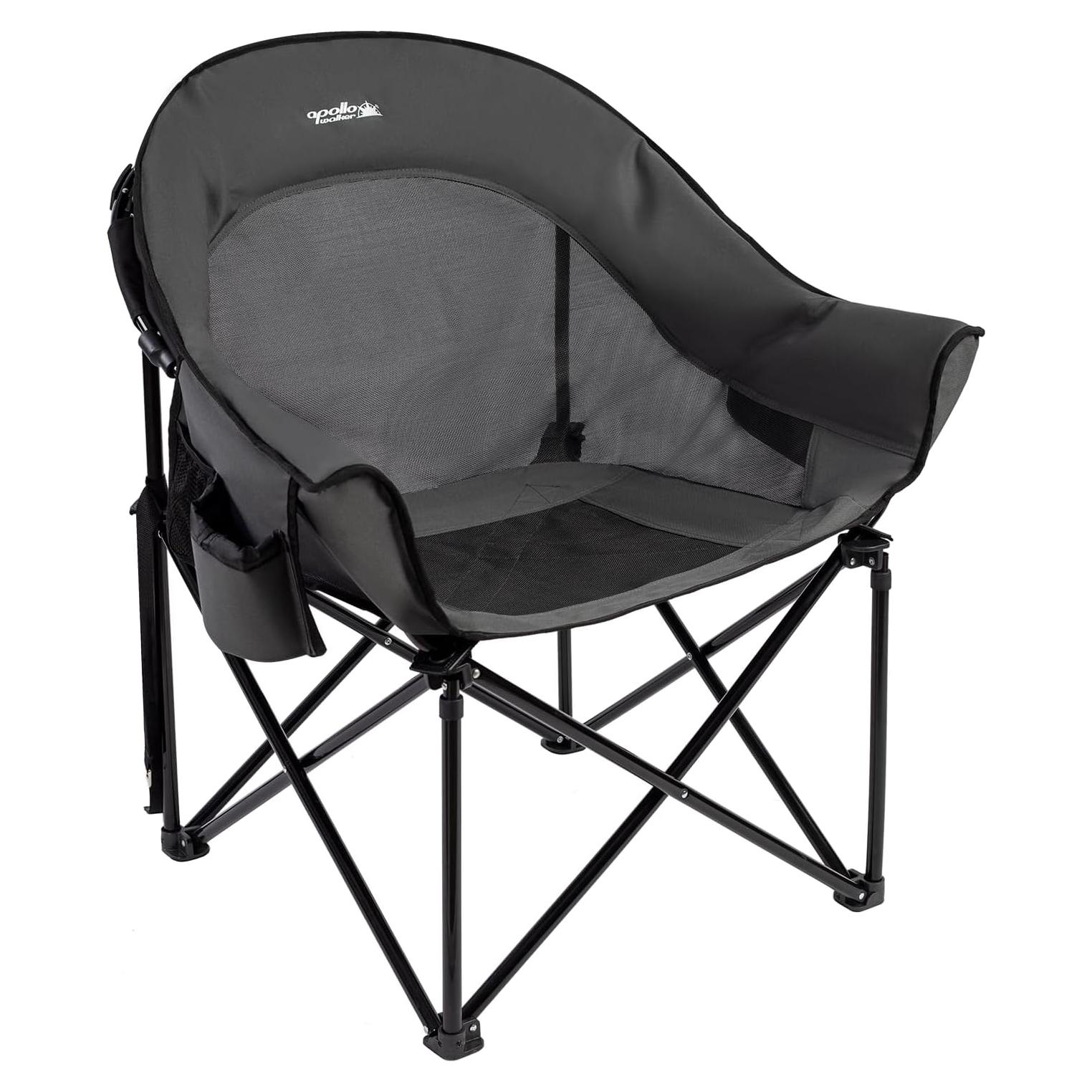apollo walker Beach Chair,Portable Adults Stable Comfortable Folding Patio Lawn Chairs for Outdoor,Breathable Comfy Moon Round Chair Support to 500LBS,for Camping & Fishing & Barbeque,Gray
