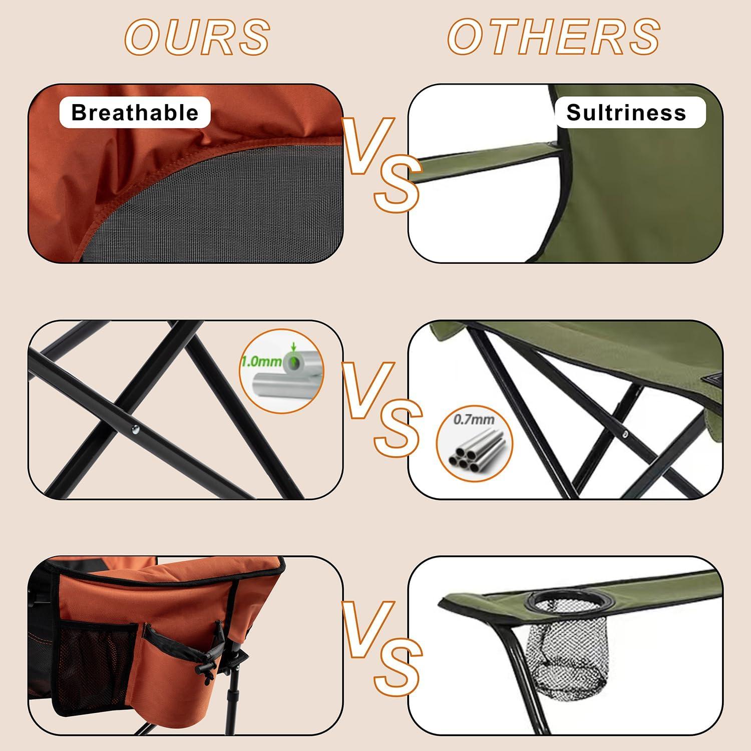 apollo walker Beach Chair,Portable Adults Stable Comfortable Folding Patio Lawn Chairs for Outdoor,Breathable Comfy Moon Round Chair Support to 500LBS,for Camping & Fishing & Barbeque,Gray