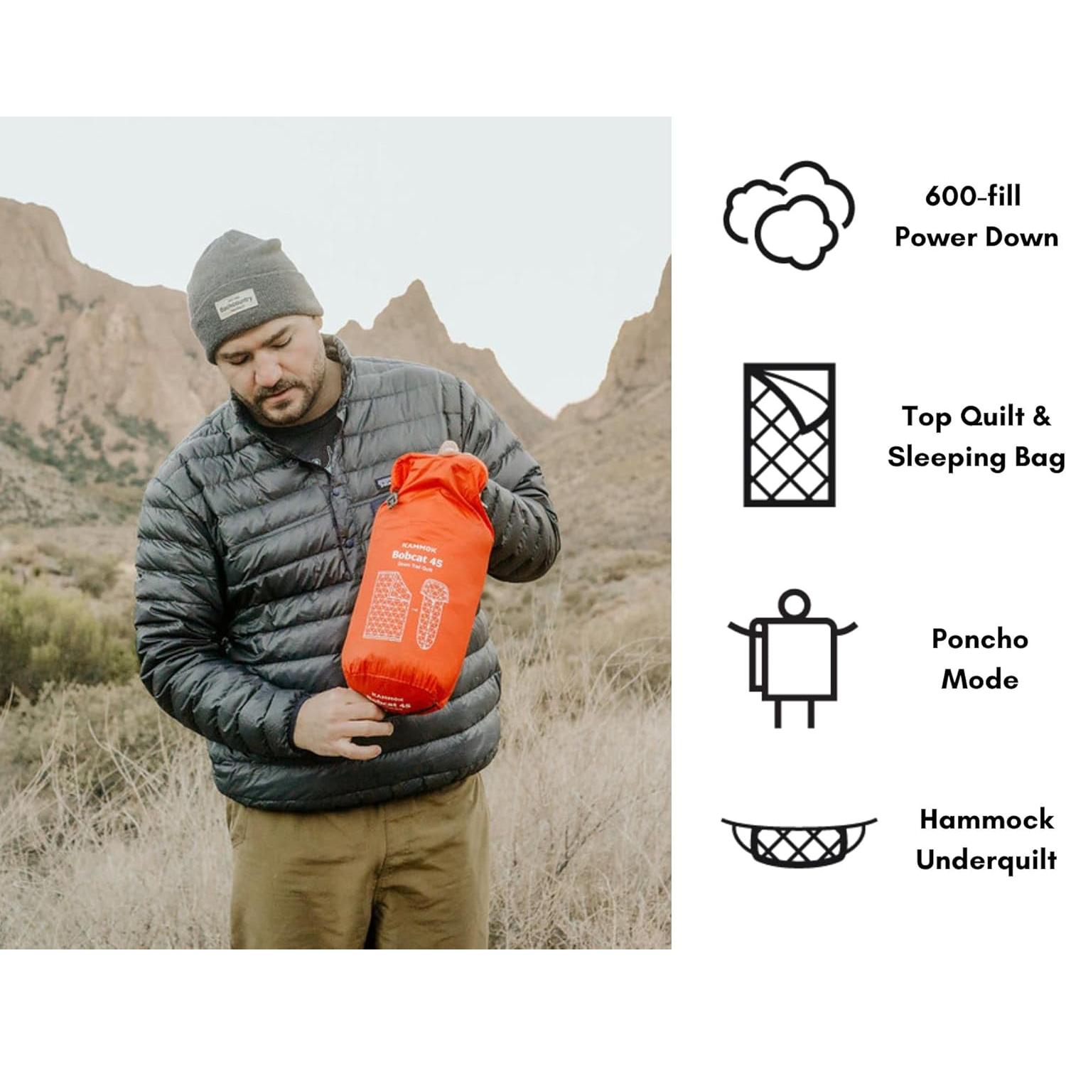 KAMMOK Bobcat 45°F - Down Trail Quilt, Water Resistant, Durable, Compact and Packable, Indoor/Outdoor Camp Blanket (84 in × 54 in)