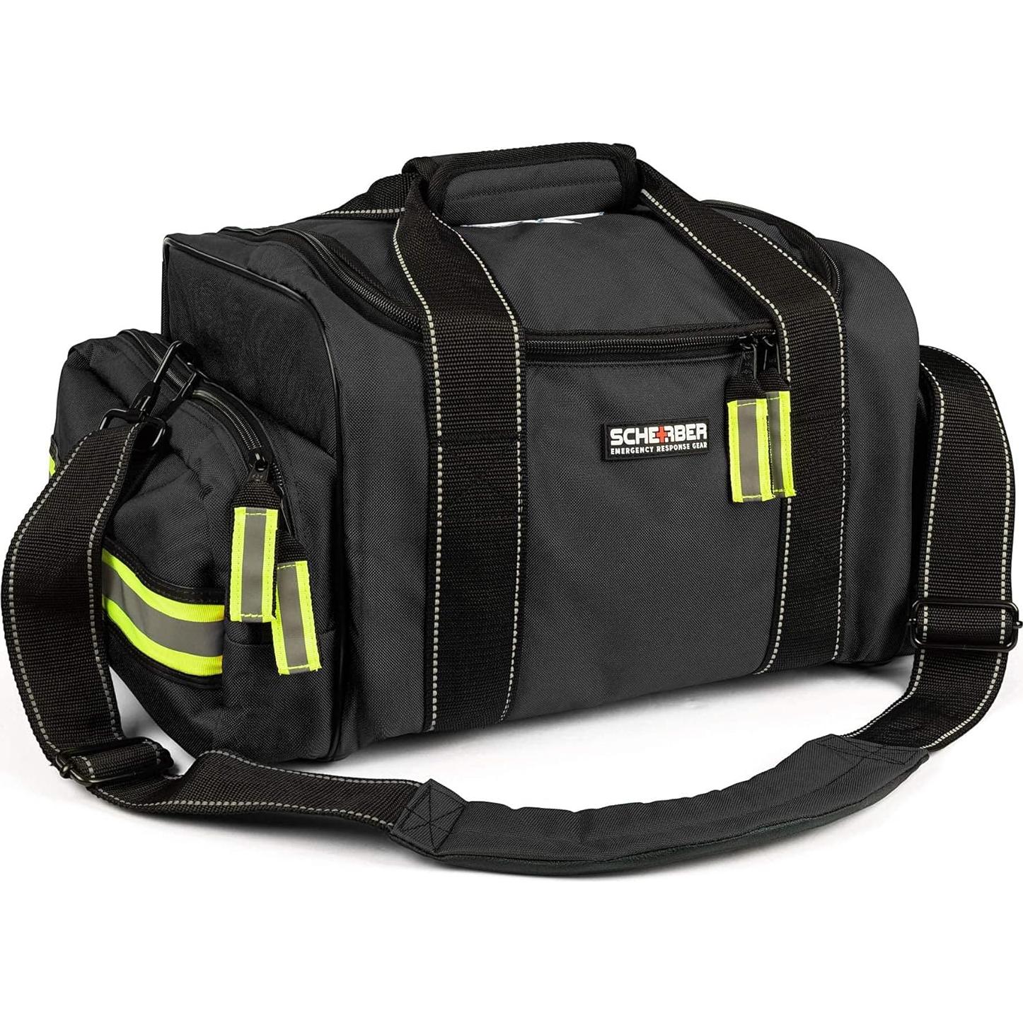 Scherber Fully-Stocked First Responder Bag | Professional EMT/EMS Trauma & Bleeding Medical Kit | HSA/FSA Approved | CAT Tourniquet, HyFin Chest Seal, Israeli Bandage & 250+ First Aid Supplies (Black)