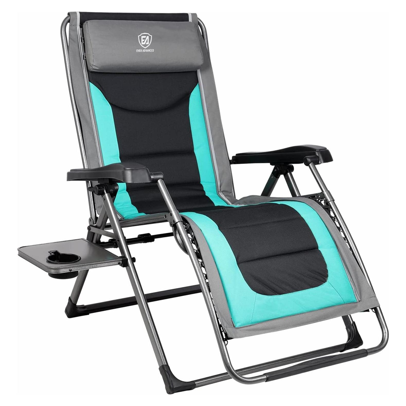 EVER ADVANCED Oversize XL Zero Gravity Recliner Padded Patio Lounger Chair with Adjustable Headrest Support 350lbs (Green)