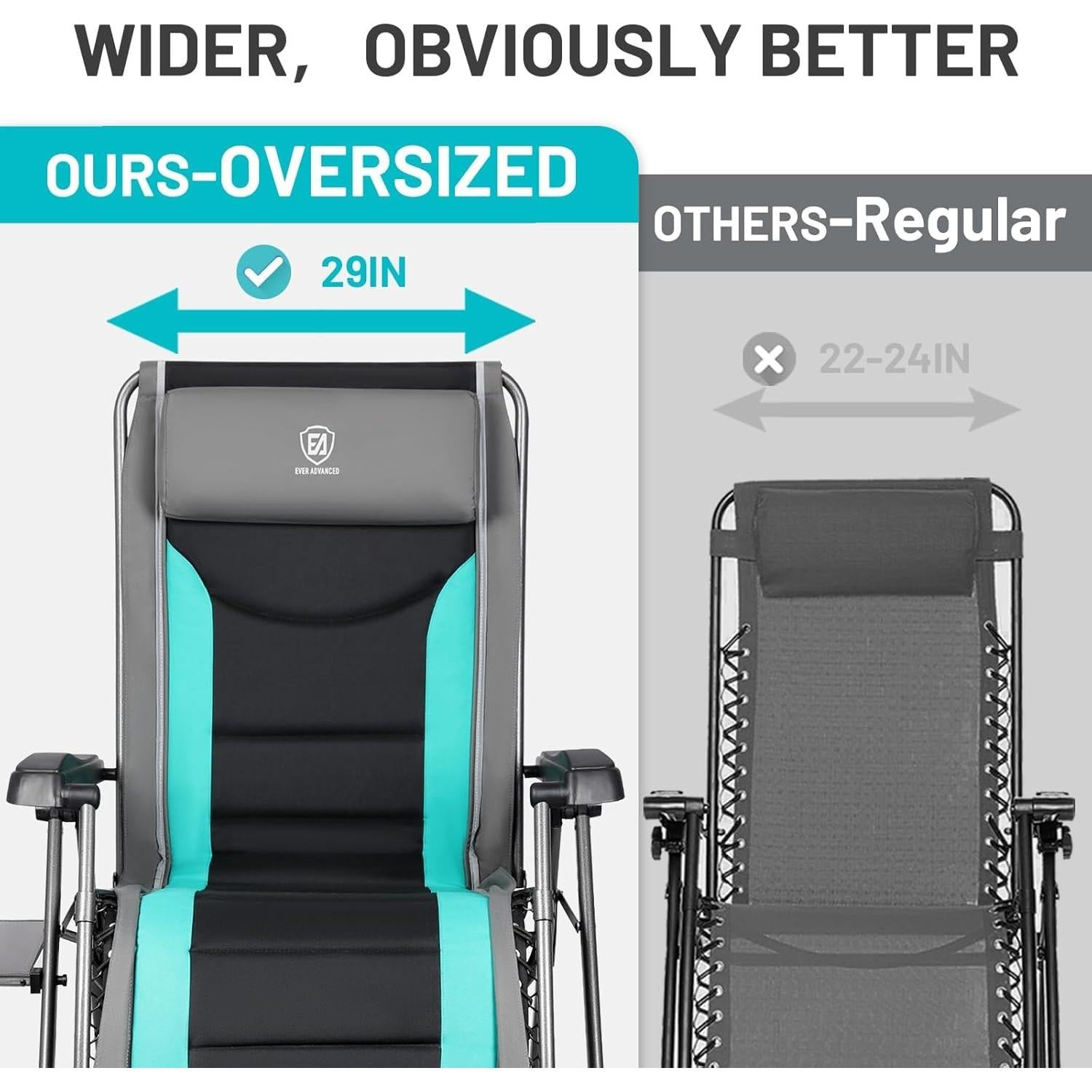 EVER ADVANCED Oversize XL Zero Gravity Recliner Padded Patio Lounger Chair with Adjustable Headrest Support 350lbs (Green)