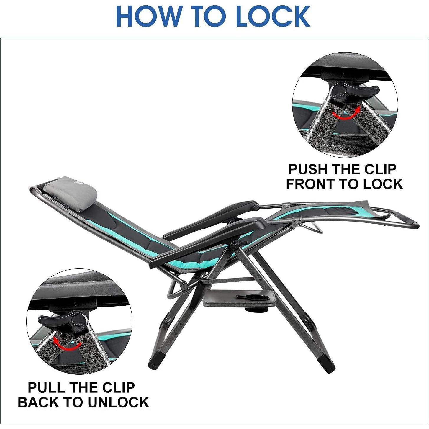 EVER ADVANCED Oversize XL Zero Gravity Recliner Padded Patio Lounger Chair with Adjustable Headrest Support 350lbs (Green)