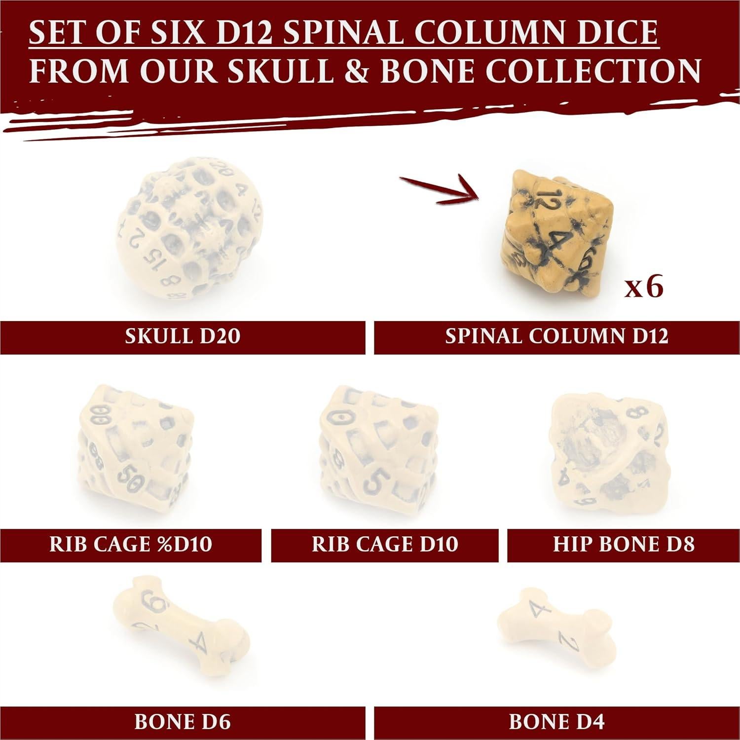 Juego de Dados D12 LYNX - Set de 6 Dados Hueso Amarillo