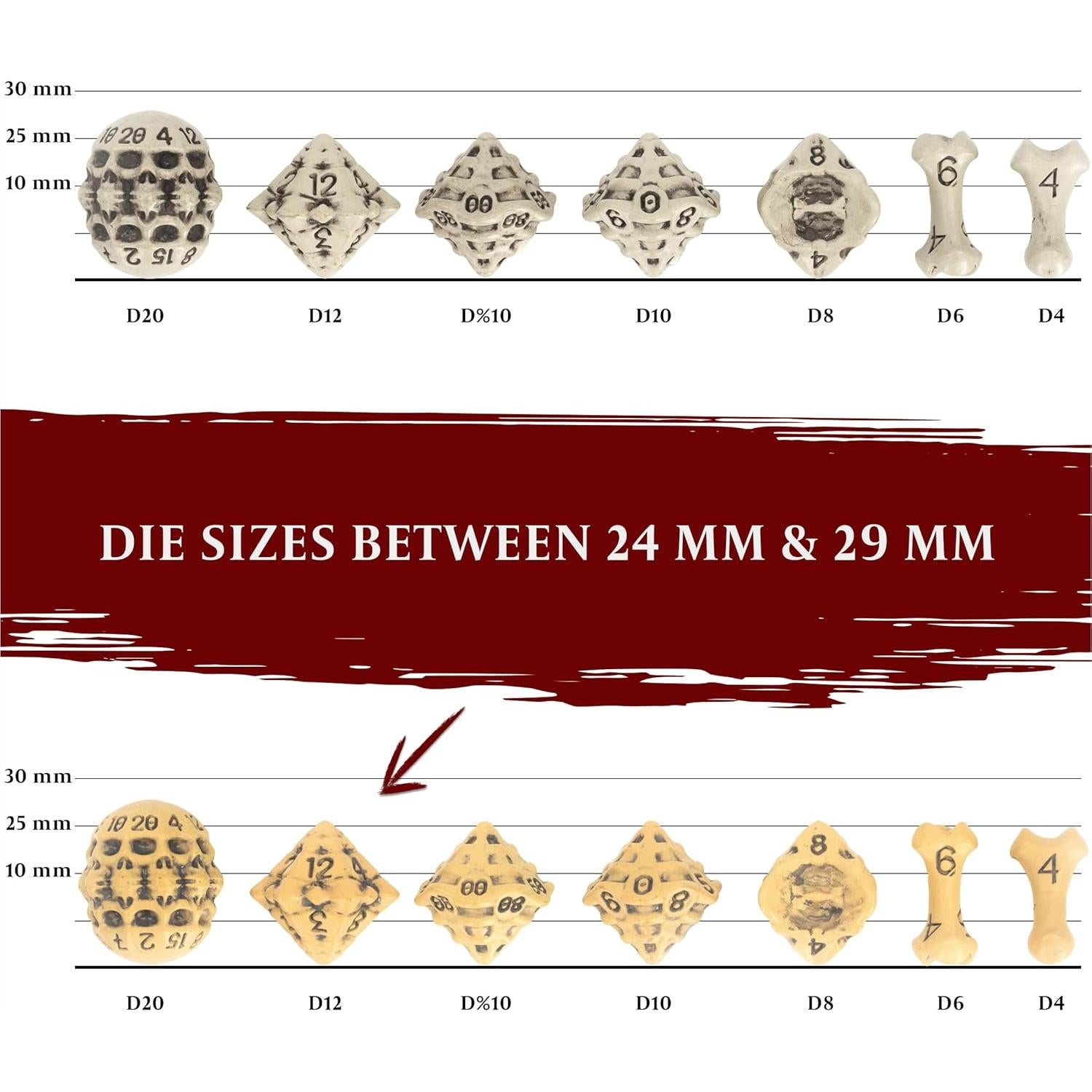 Juego de Dados D12 LYNX - Set de 6 Dados Hueso Amarillo