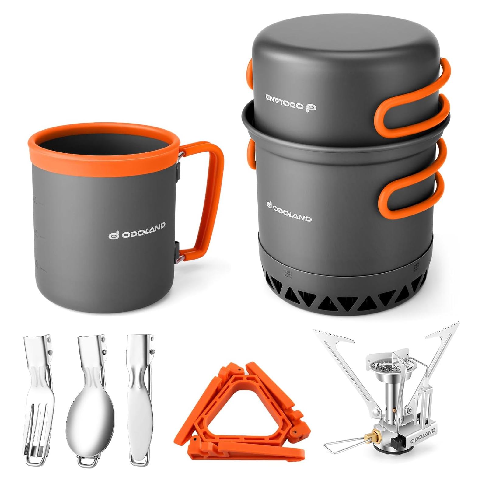 Juego de Cocina de Camping Odoland 9 Piezas con Estufa 3000W