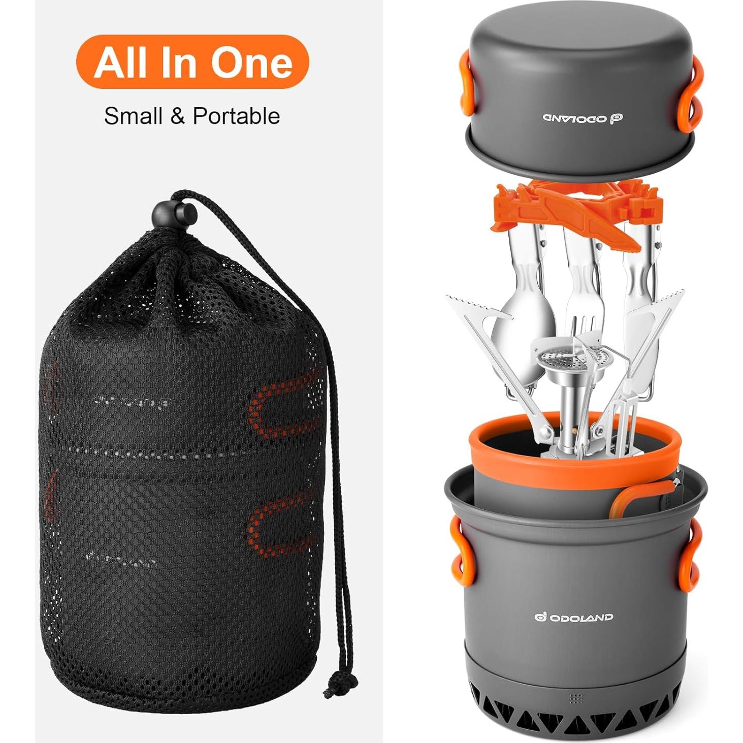 Juego de Cocina de Camping Odoland 9 Piezas con Estufa 3000W