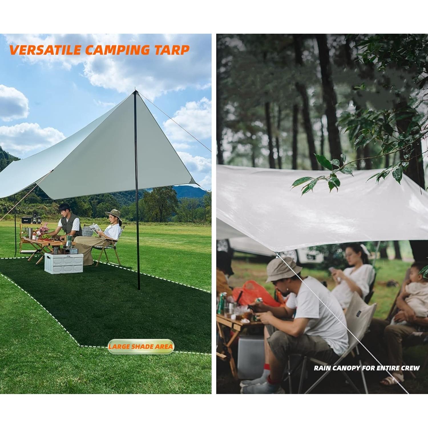 Puraville 10x10 ft Rectangle Lightweight Camping Tarps, Portable Waterproof Hammock Rain Fly Tent Tarp for Camping Backpacking, Grey