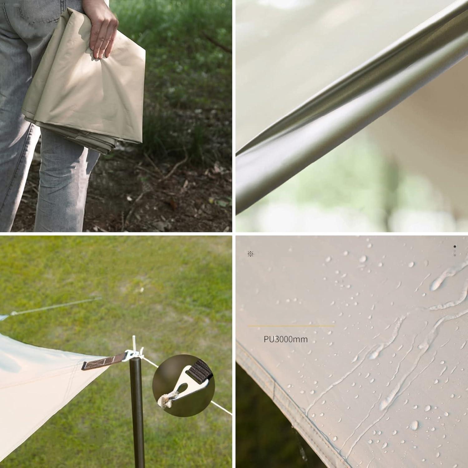 Puraville 10x10 ft Rectangle Lightweight Camping Tarps, Portable Waterproof Hammock Rain Fly Tent Tarp for Camping Backpacking, Grey