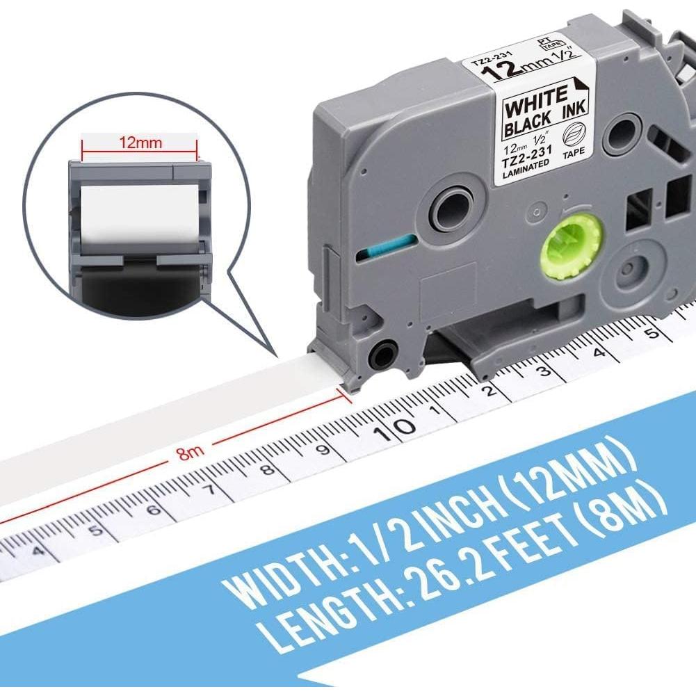 Paquete de 4 cintas de etiquetas RASSURT TZe-231 12mm blancas