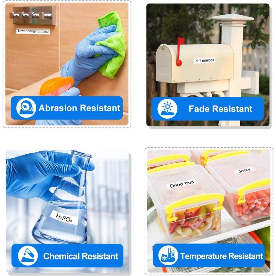 Paquete de 4 cintas de etiquetas RASSURT TZe-231 12mm blancas