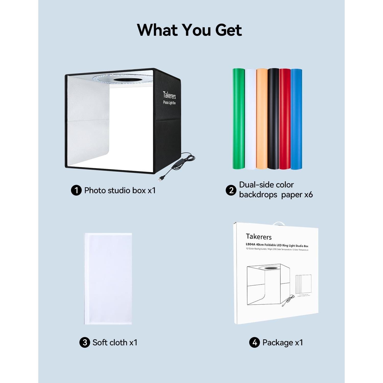 Caja de Luz de Estudio Takerers 30.48x30.48cm 120 LEDs Ajustable