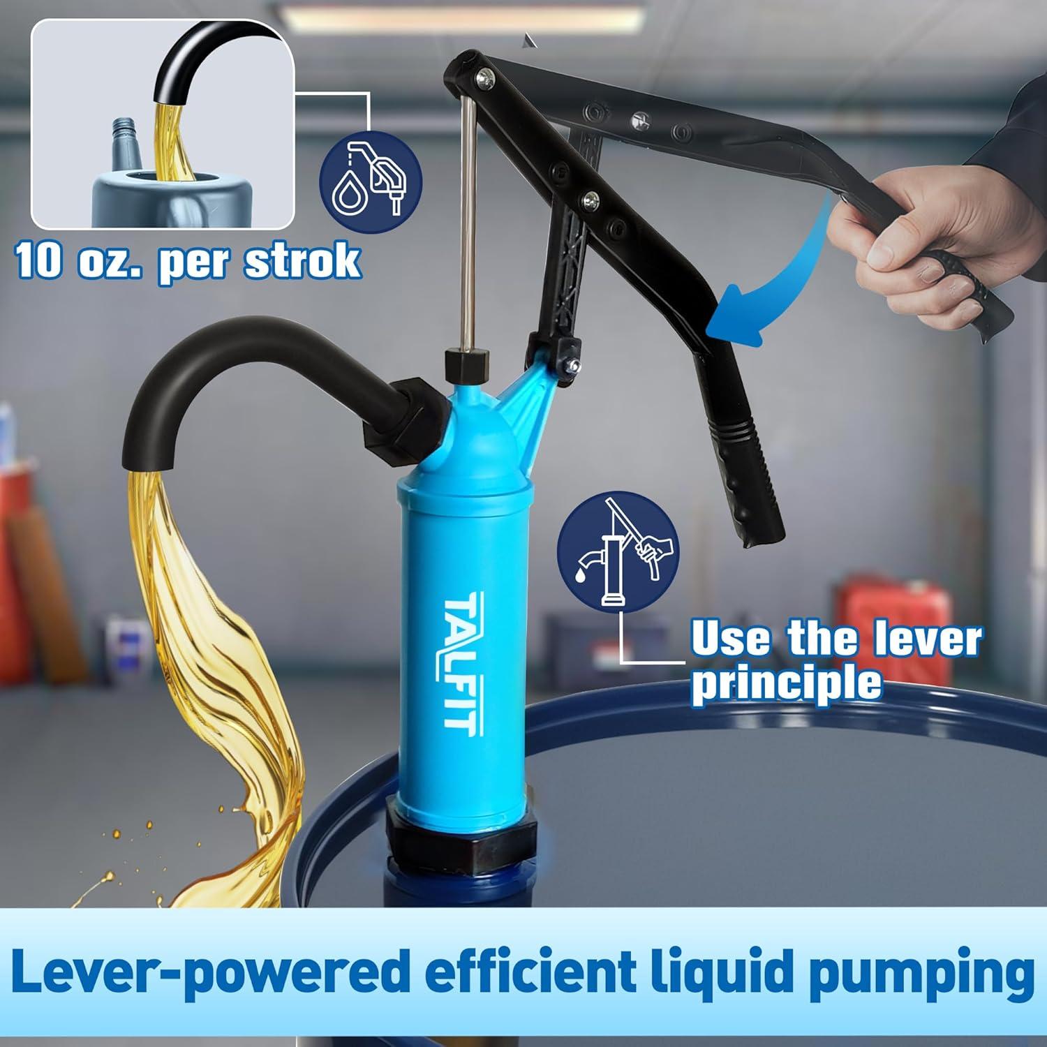 Lever Action Barrel Pump,55 Gallon Drum Pump, For Fuels, Chemicals, Corrosive Liquids, Water Based Fluids, Fits 5 to 55 Gallon Drums & Barrels (PP - Regular Corrosion Resistance)