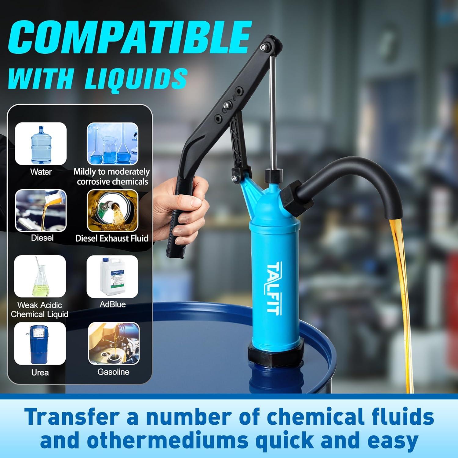 Lever Action Barrel Pump,55 Gallon Drum Pump, For Fuels, Chemicals, Corrosive Liquids, Water Based Fluids, Fits 5 to 55 Gallon Drums & Barrels (PP - Regular Corrosion Resistance)