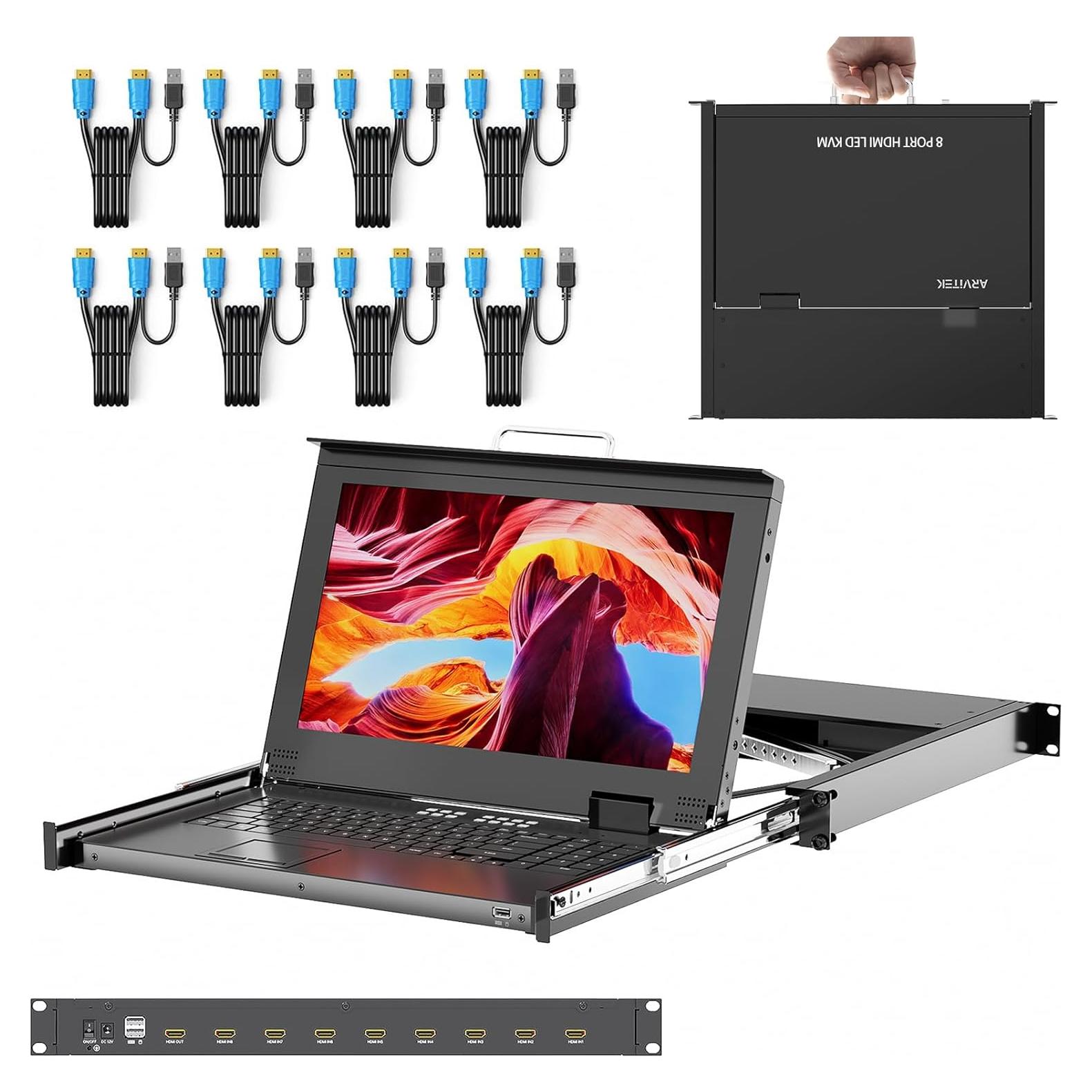 Conmutador KVM HDMI 8 Puertos Arvitek con Monitor LCD 15.6"