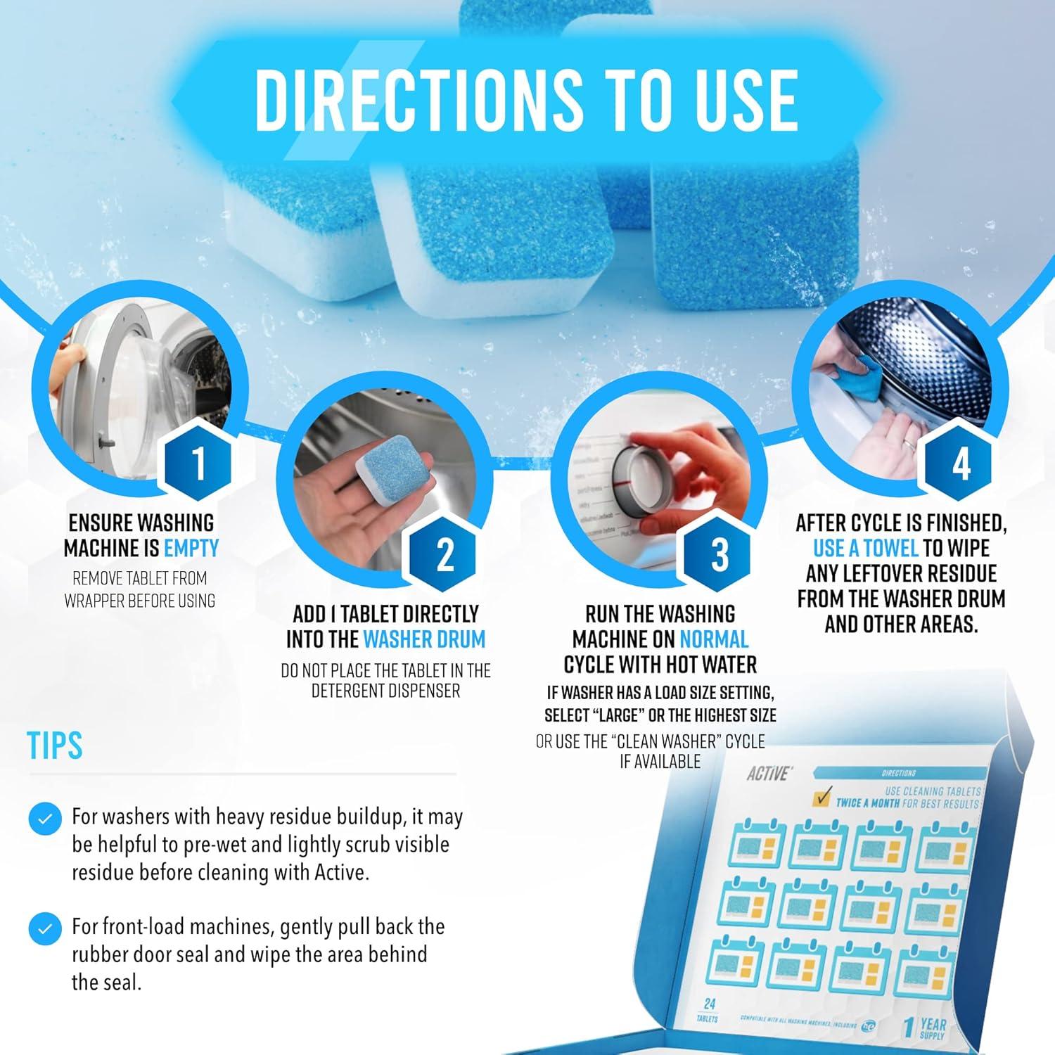 Tabletas Limpiadoras para Lavadora ACTIVE - 24 Unidades Ecológicas