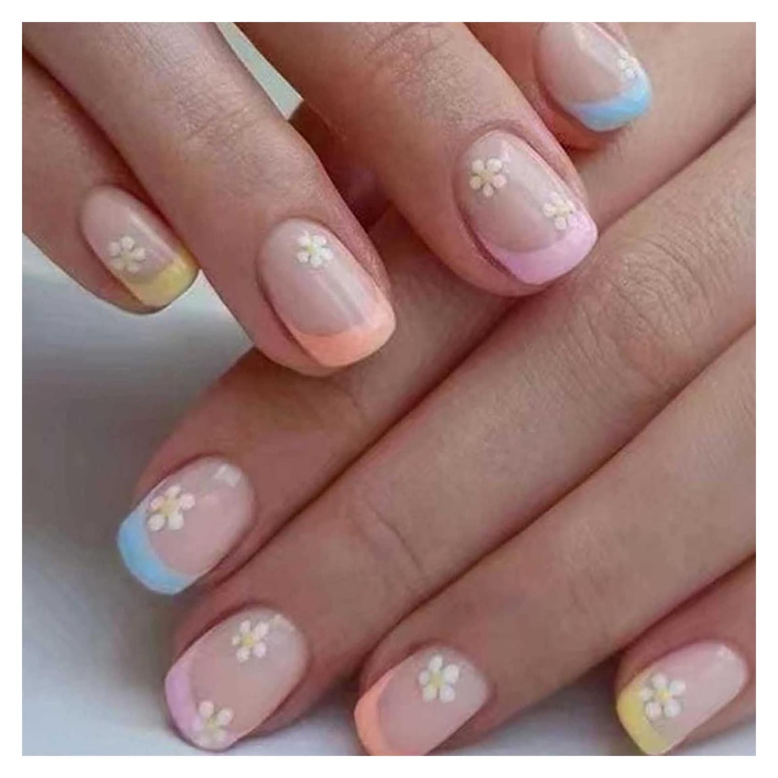 Uñas Falsas Acrílicas Cortas Hkanlre 24PCS Diseño Floral