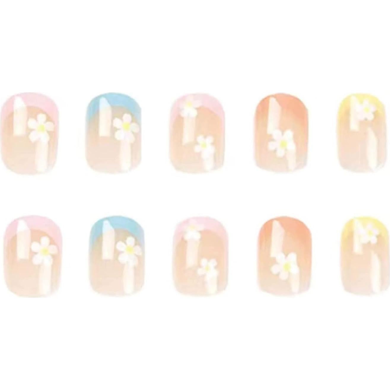 Uñas Falsas Acrílicas Cortas Hkanlre 24PCS Diseño Floral