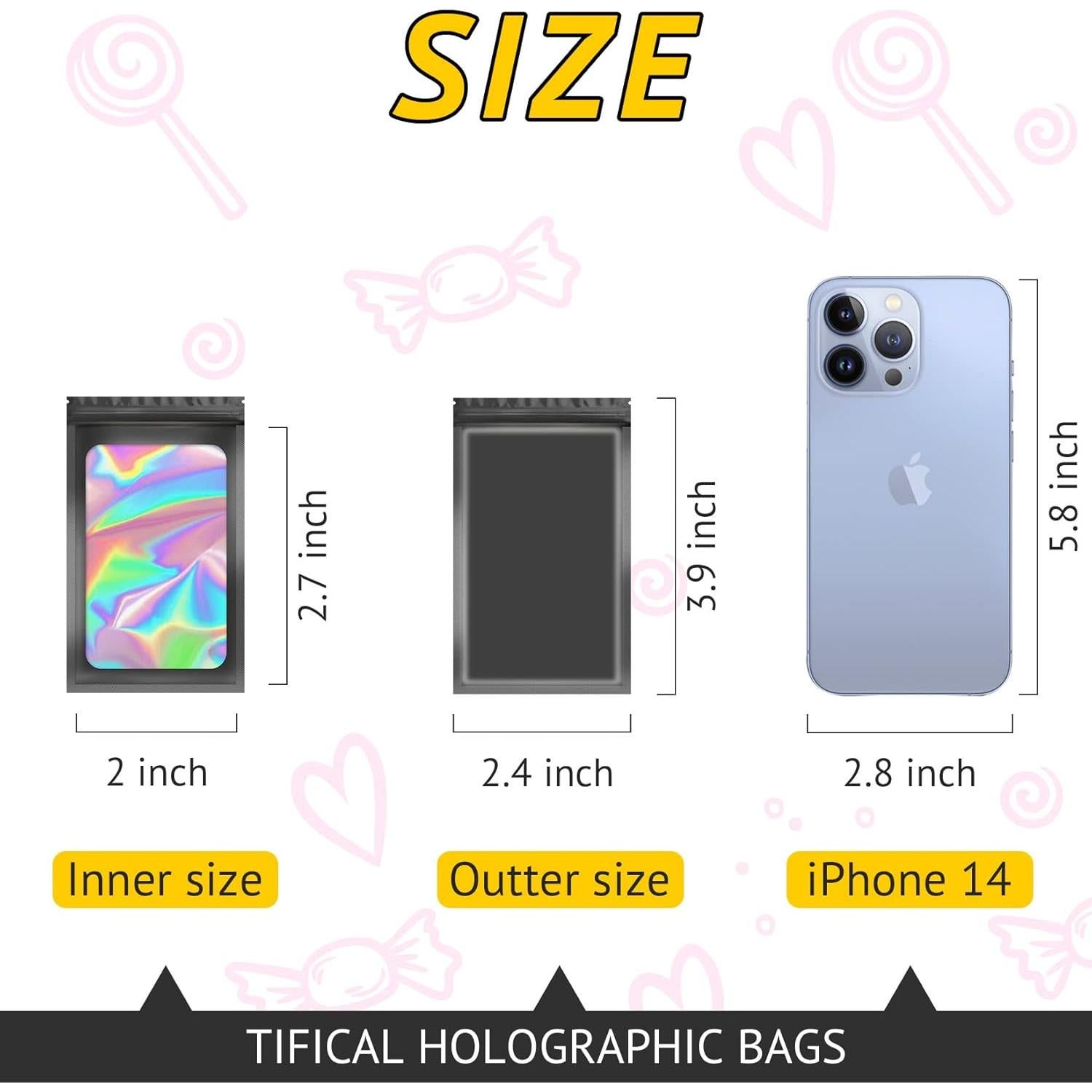 Bolsas Mylar TIFICAL 100 PCS 6.1x9.9cm Holográficas Duraderas