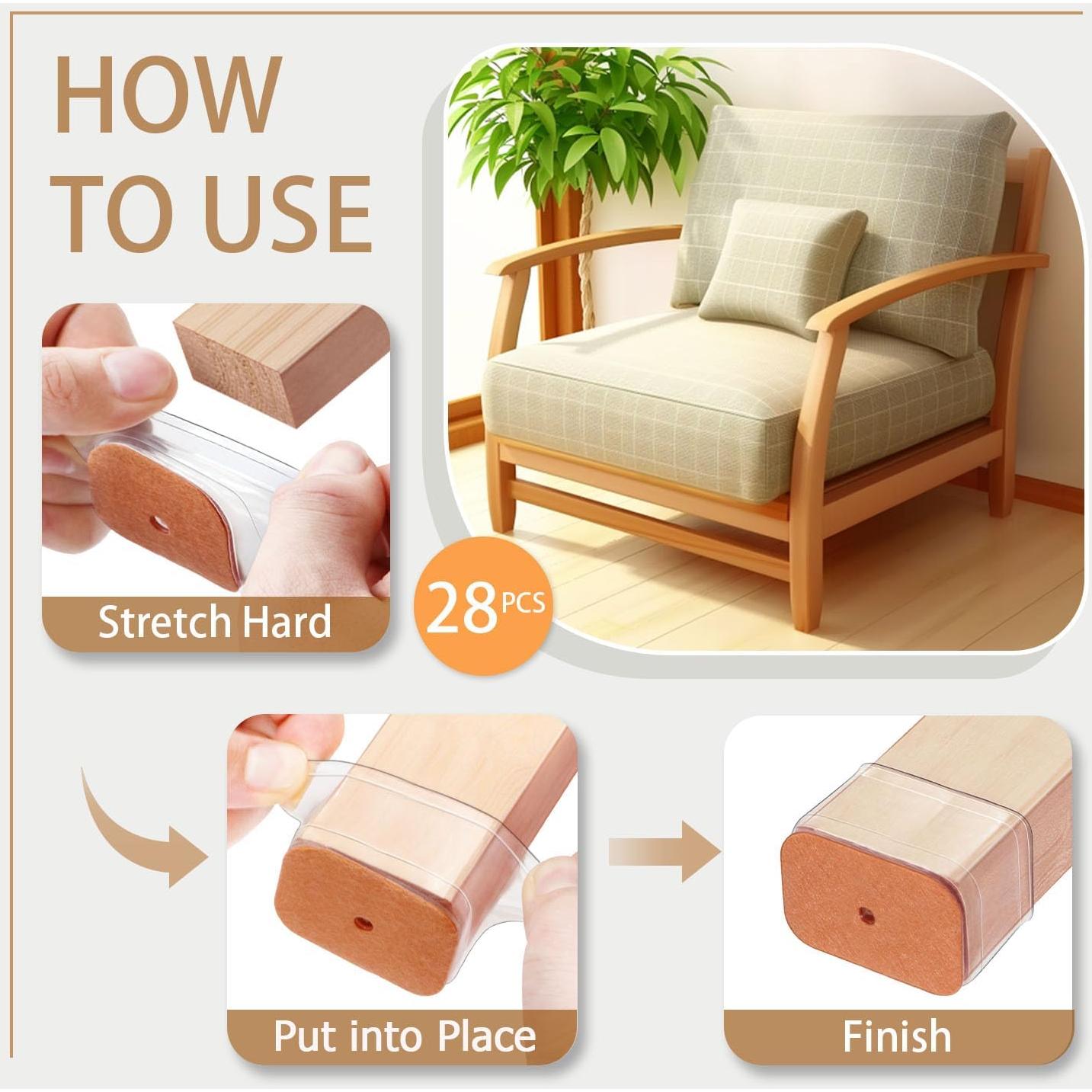 28 Protectores de Piso Silicona para Patas de Silla Rectangulares