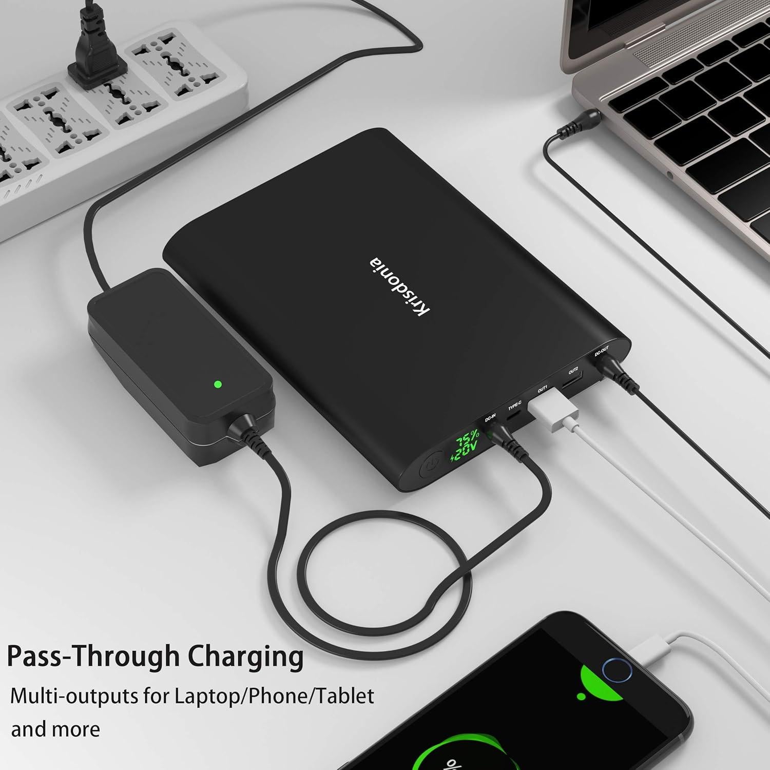 Cargador Portátil Krisdonia 50000mAh para Laptop 5-20V USB-C