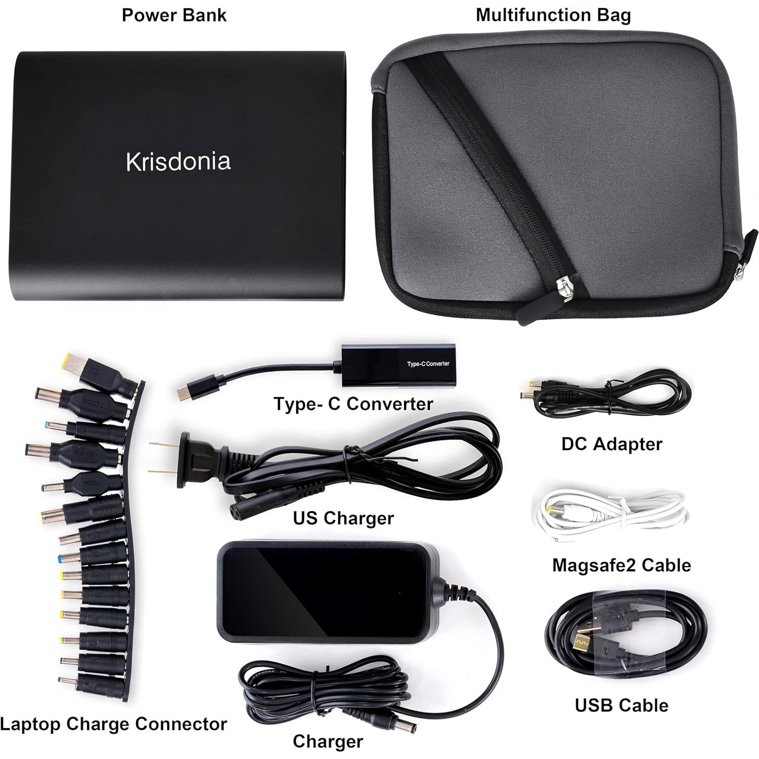 Cargador Portátil Krisdonia 50000mAh para Laptop 5-20V USB-C