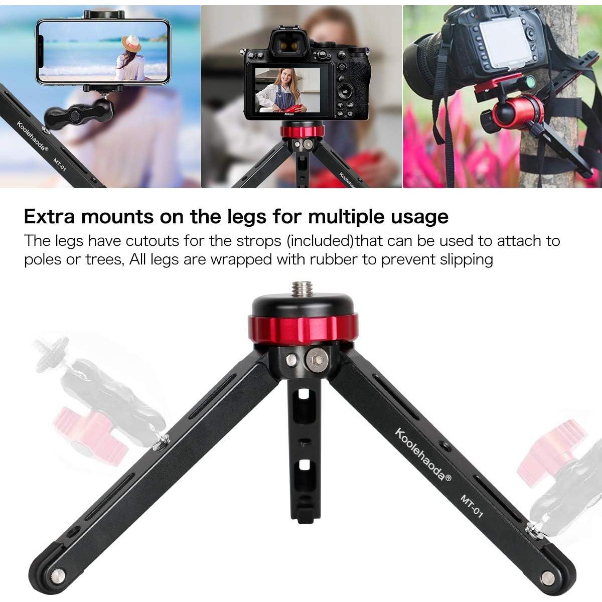 Koolehaoda Mini Tripod Portable Desktop Tabletop Tripod Stand CNC Aluminum Alloy with 1/4 and 3/8 Screw Mount for Cameras Camcorder Gimbal Stabilizers,Max Payload of 66 Lbs/30Kg