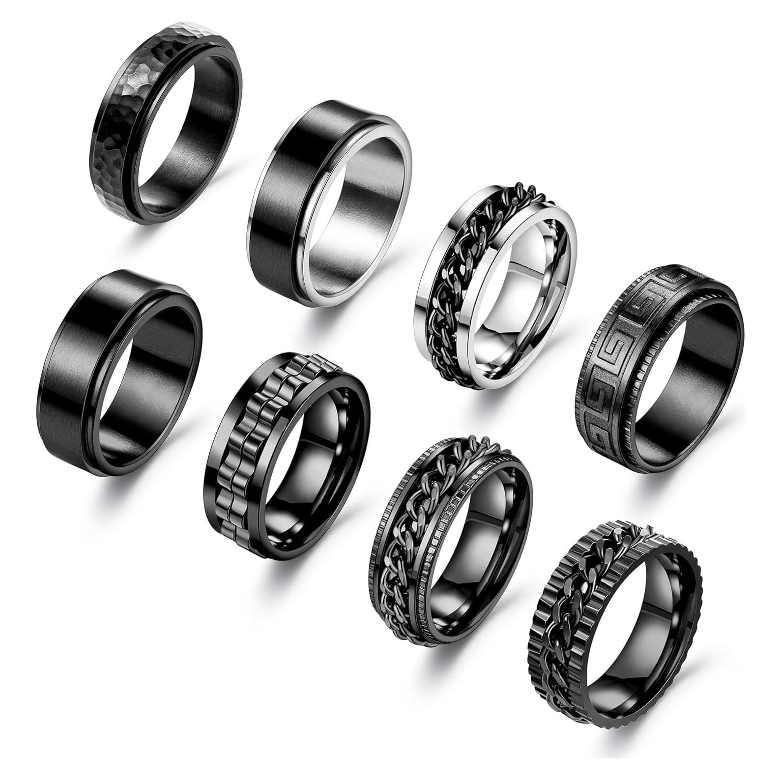 Conjunto 8 Anillos Giratorios Acero Inoxidable NICEIGHT Talla 7-13