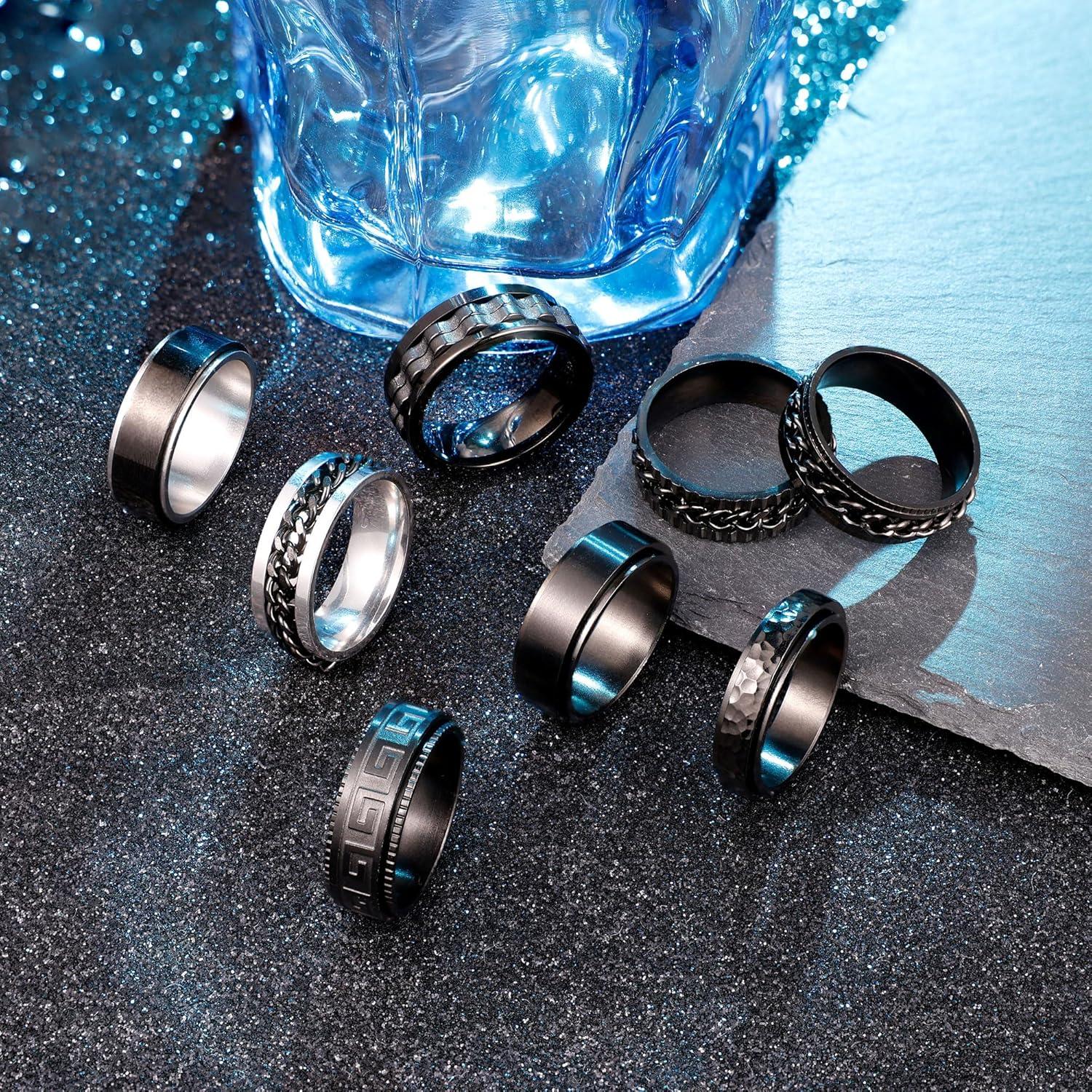 Conjunto 8 Anillos Giratorios Acero Inoxidable NICEIGHT Talla 7-13