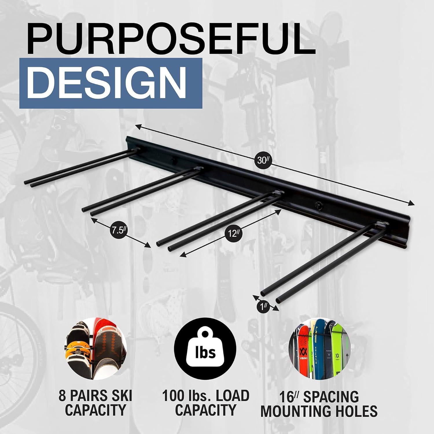 Soporte de Pared para Esquís StoreYourBoard - 8 Pares, Acero Resistente