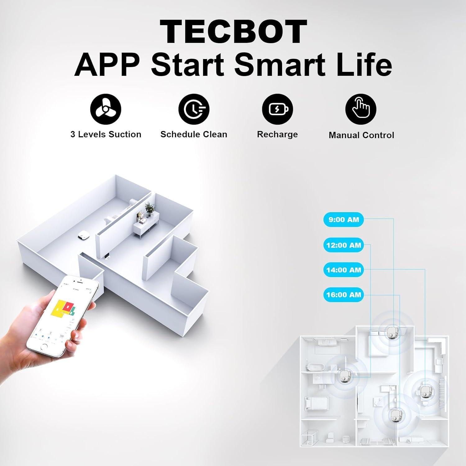 Aspiradora Robot Tecbot S1 120Min Carga Automática WiFi