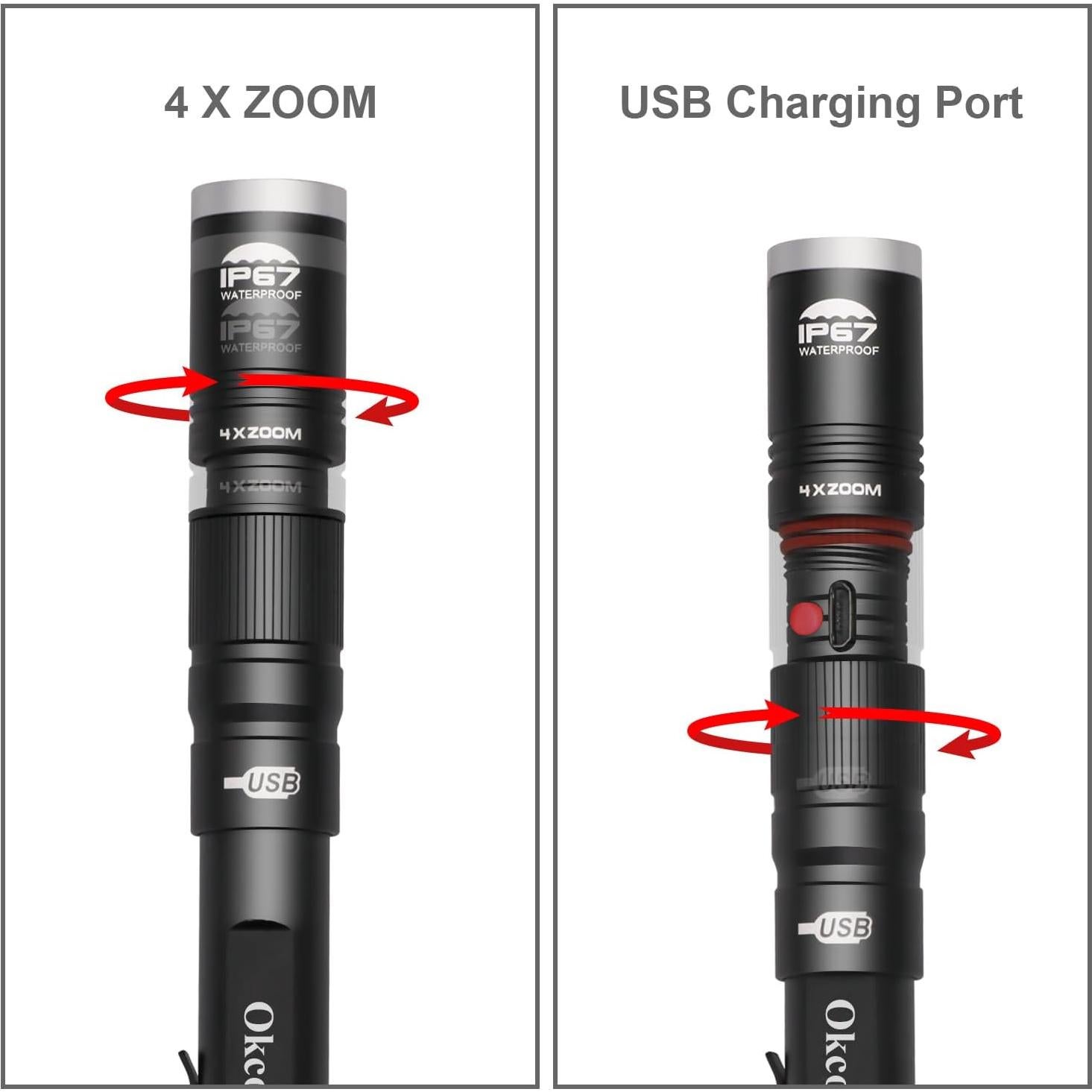 Linterna Recargable IP67 YONGYI con 4 Zooms y 300 Lúmenes