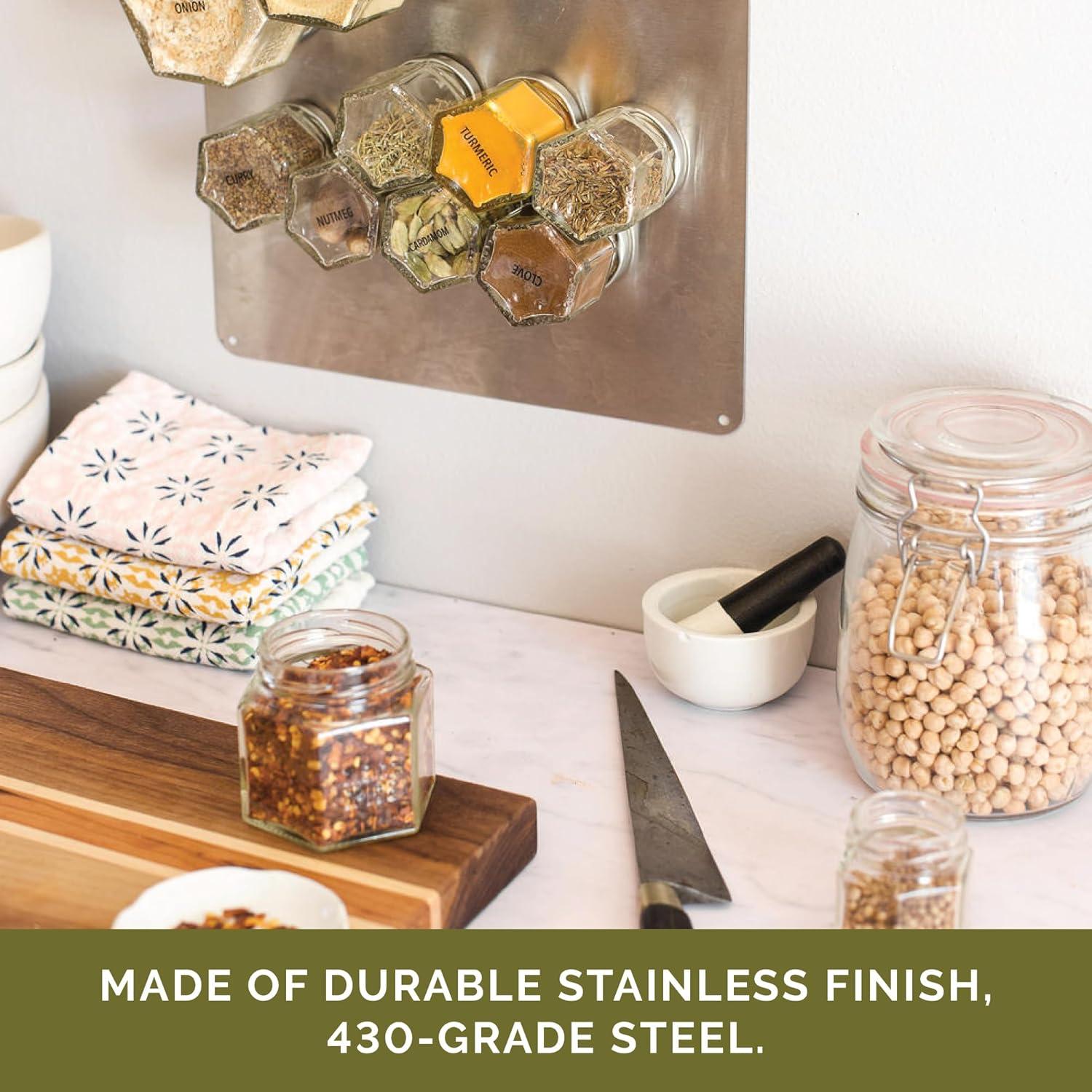 Gneiss Spice Stainless Finish Wall Plate Base for Magnetic Spice Jars, Medium 10x12 Inches (Jars Not Included)