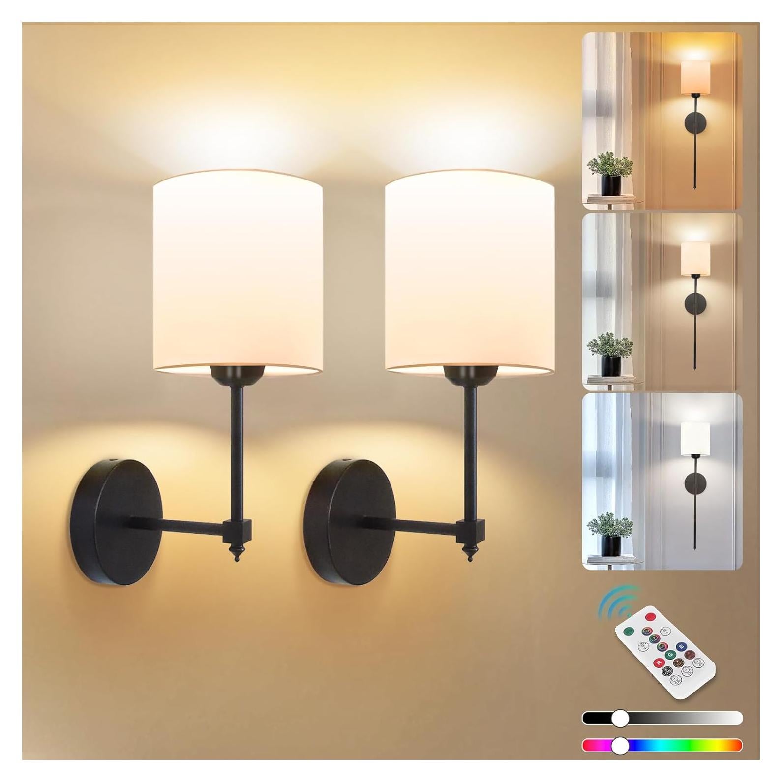 Juego de Apliques de Pared Adetu, 2 Unidades, Recargables, Control Remoto, 10 Colores RGB