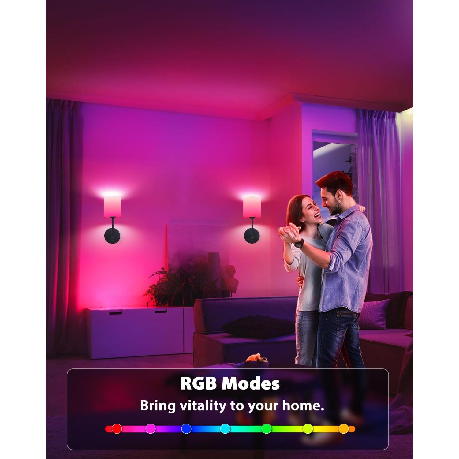 Juego de Apliques de Pared Adetu, 2 Unidades, Recargables, Control Remoto, 10 Colores RGB