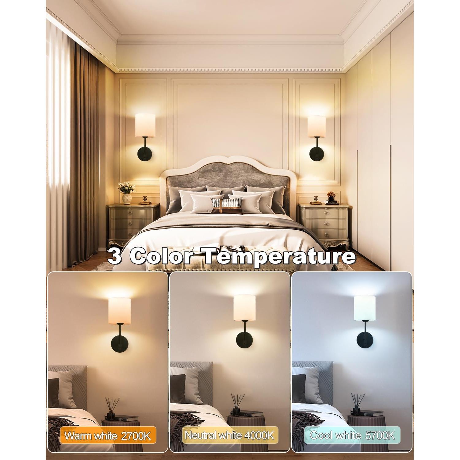 Juego de Apliques de Pared Adetu, 2 Unidades, Recargables, Control Remoto, 10 Colores RGB