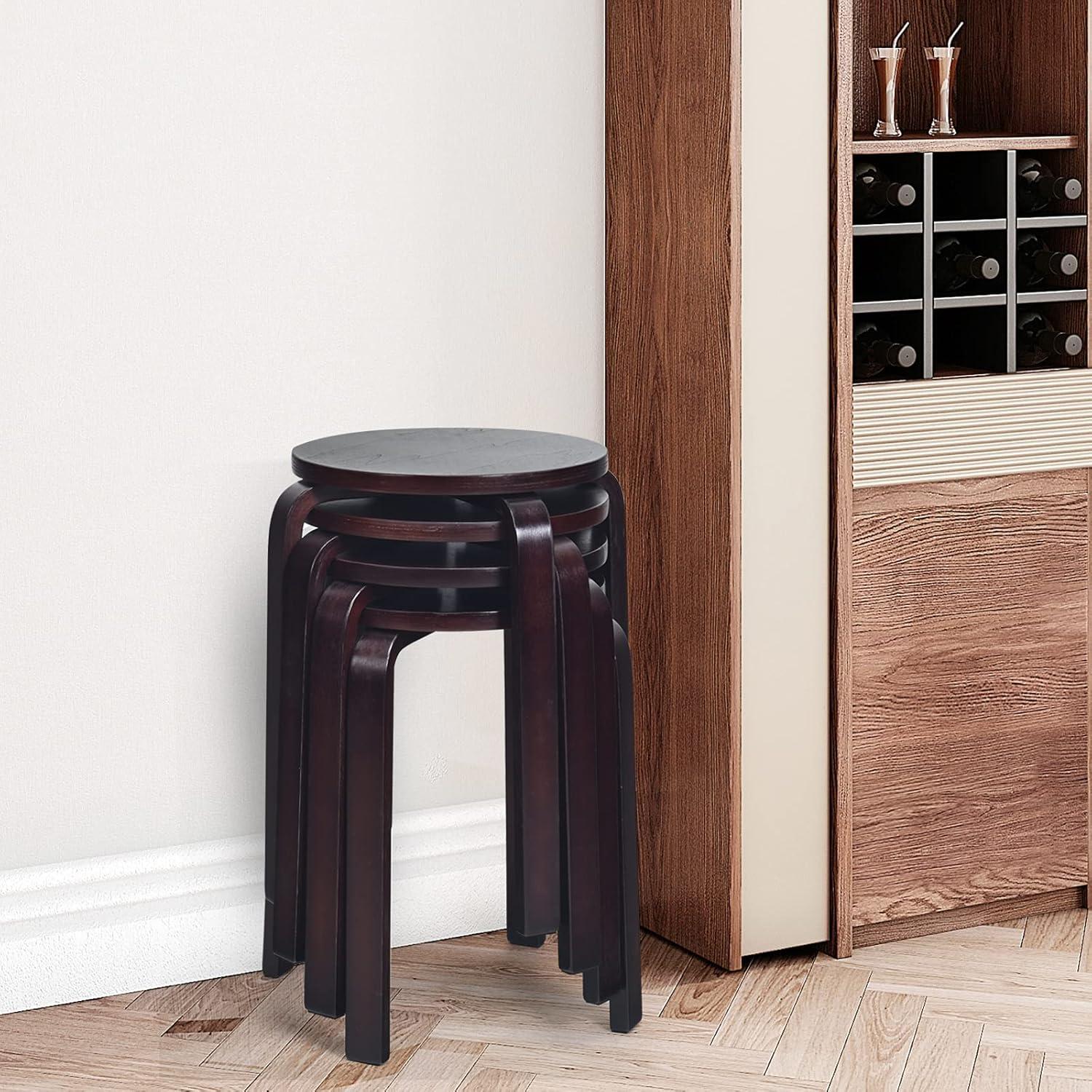 Juego de 4 Taburetes de Bar Hysache de Madera Apilables 45.72 cm