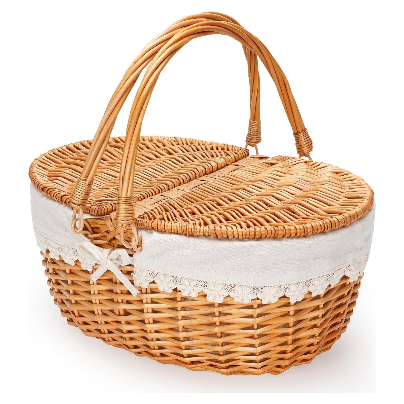 Cesta de Picnic de Mimbre ZORMY 30x38x36 cm Forro Crema