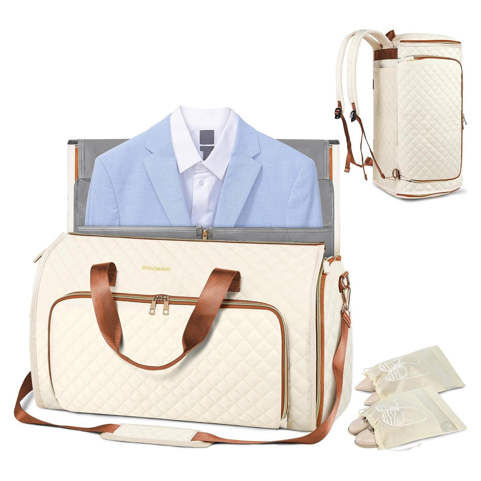 Bolsa de Ropa Convertible SoloSacic 53L Beige con Traje Colgante