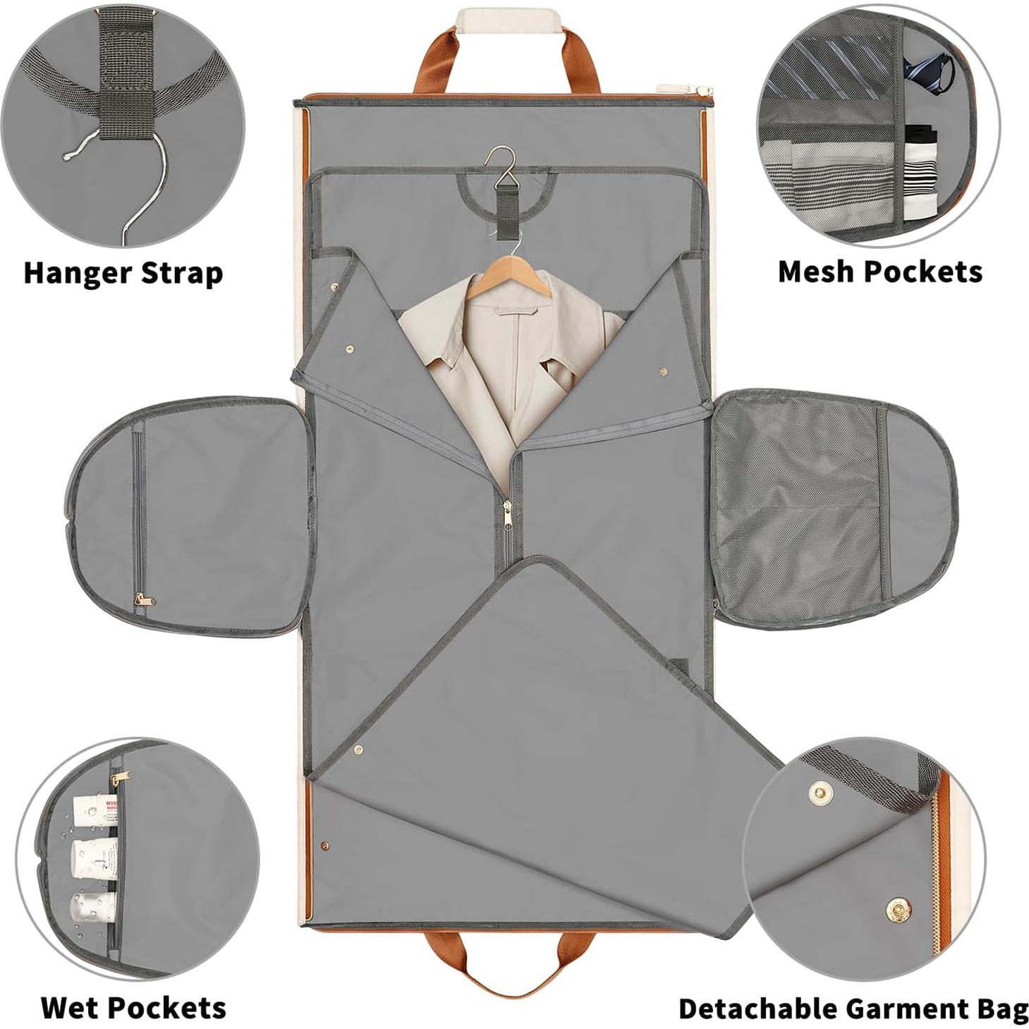 Bolsa de Ropa Convertible SoloSacic 53L Beige con Traje Colgante