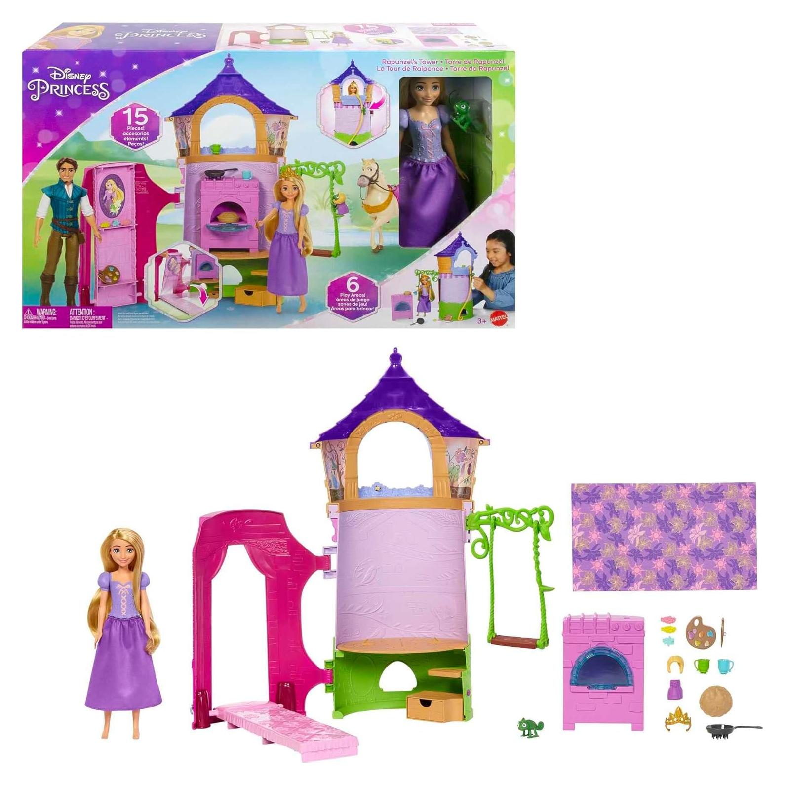 Set de Juego Torre de Rapunzel Disney con Muñeca y 15 Accesorios