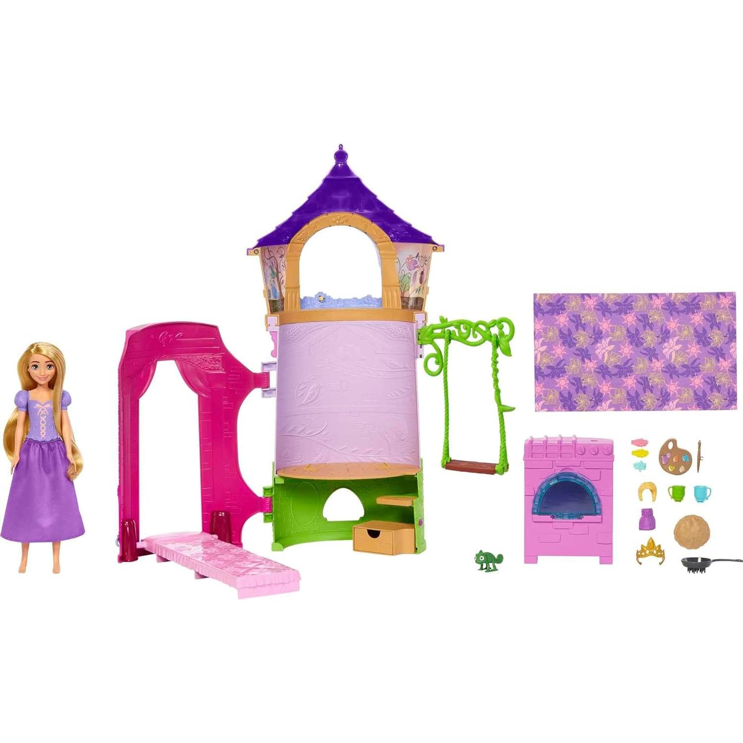 Set de Juego Torre de Rapunzel Disney con Muñeca y 15 Accesorios