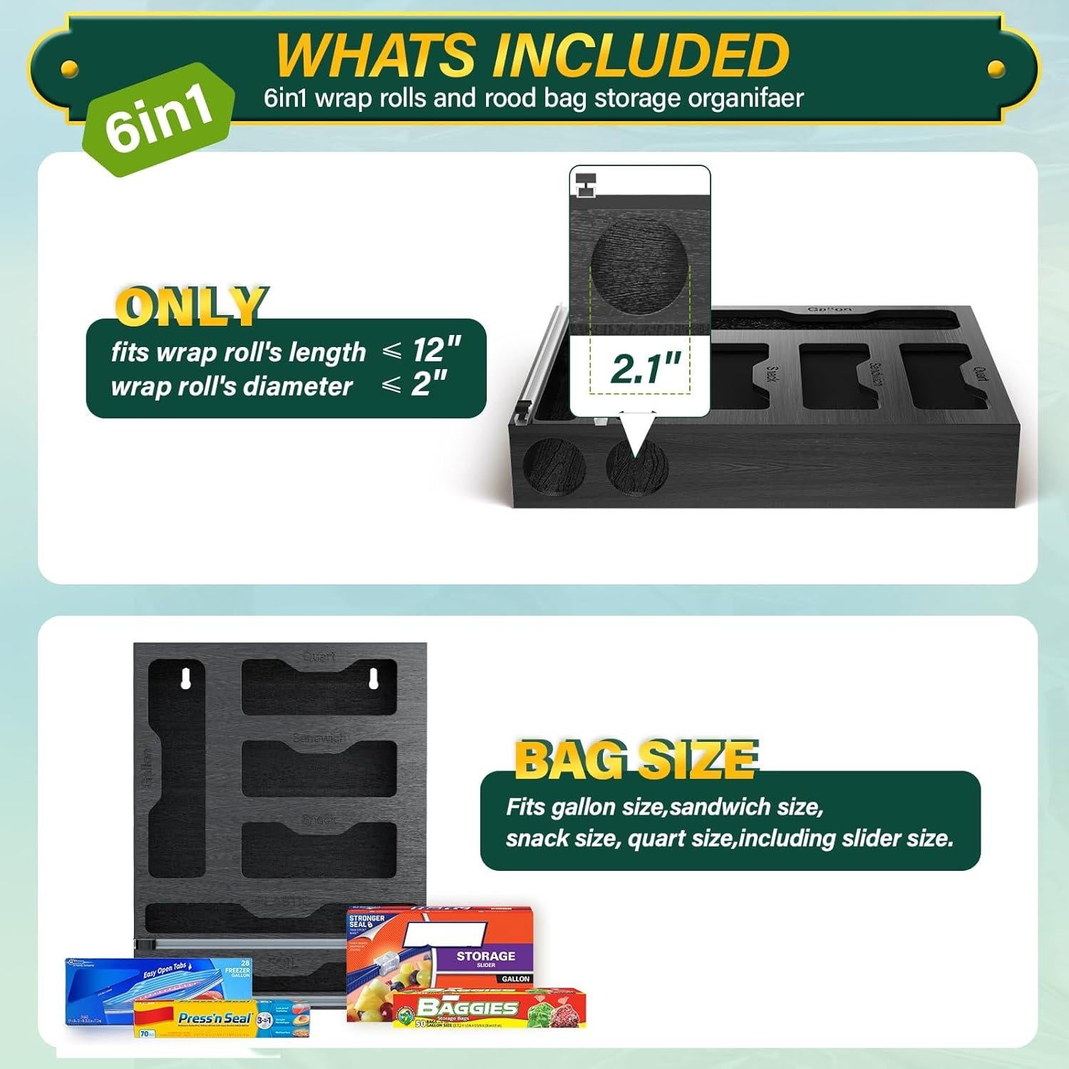 Organizador de Bolsas 6 en 1 KOCWELL de Bambú con Cortadores