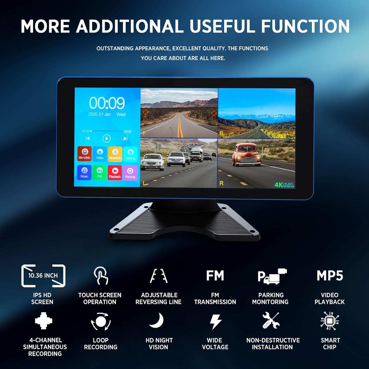 Cámara de Respaldo 4K Ciascy con Pantalla Táctil 10.36"