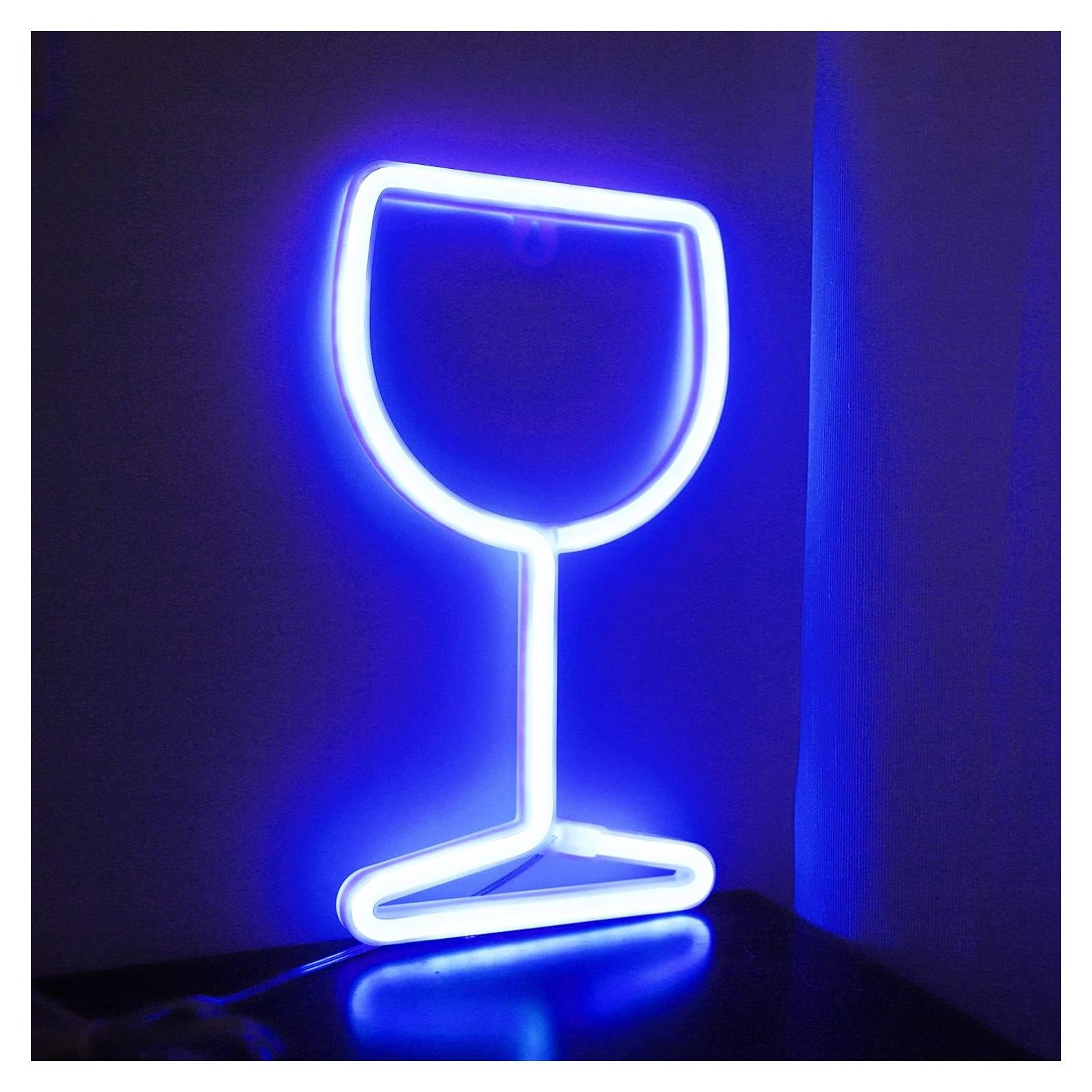 Luz de Neón LED Curyidy en Forma de Vino Azul - Decoración