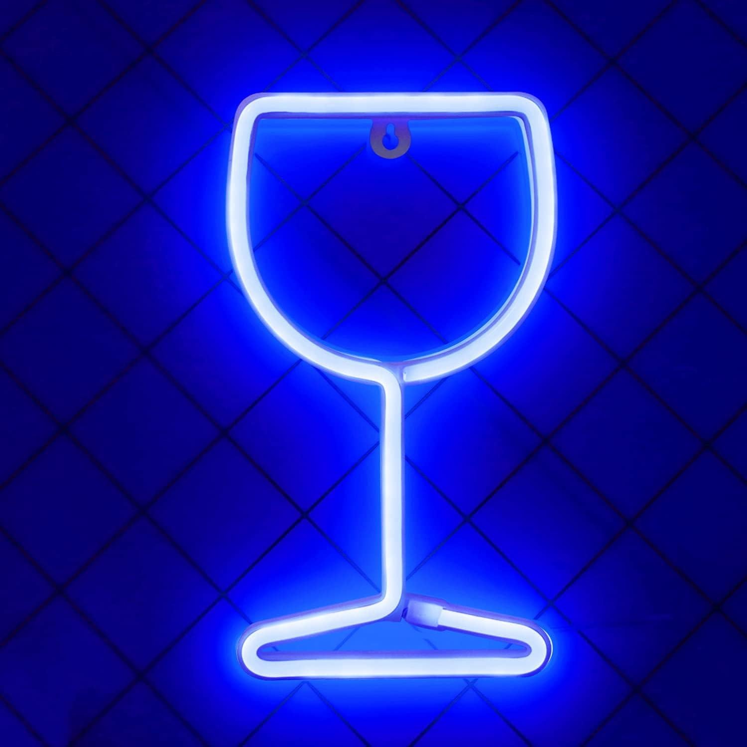 Luz de Neón LED Curyidy en Forma de Vino Azul - Decoración