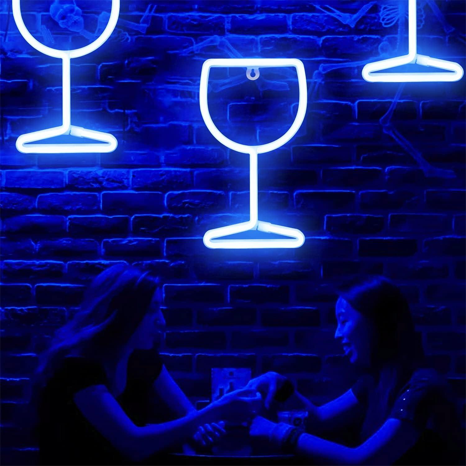 Luz de Neón LED Curyidy en Forma de Vino Azul - Decoración
