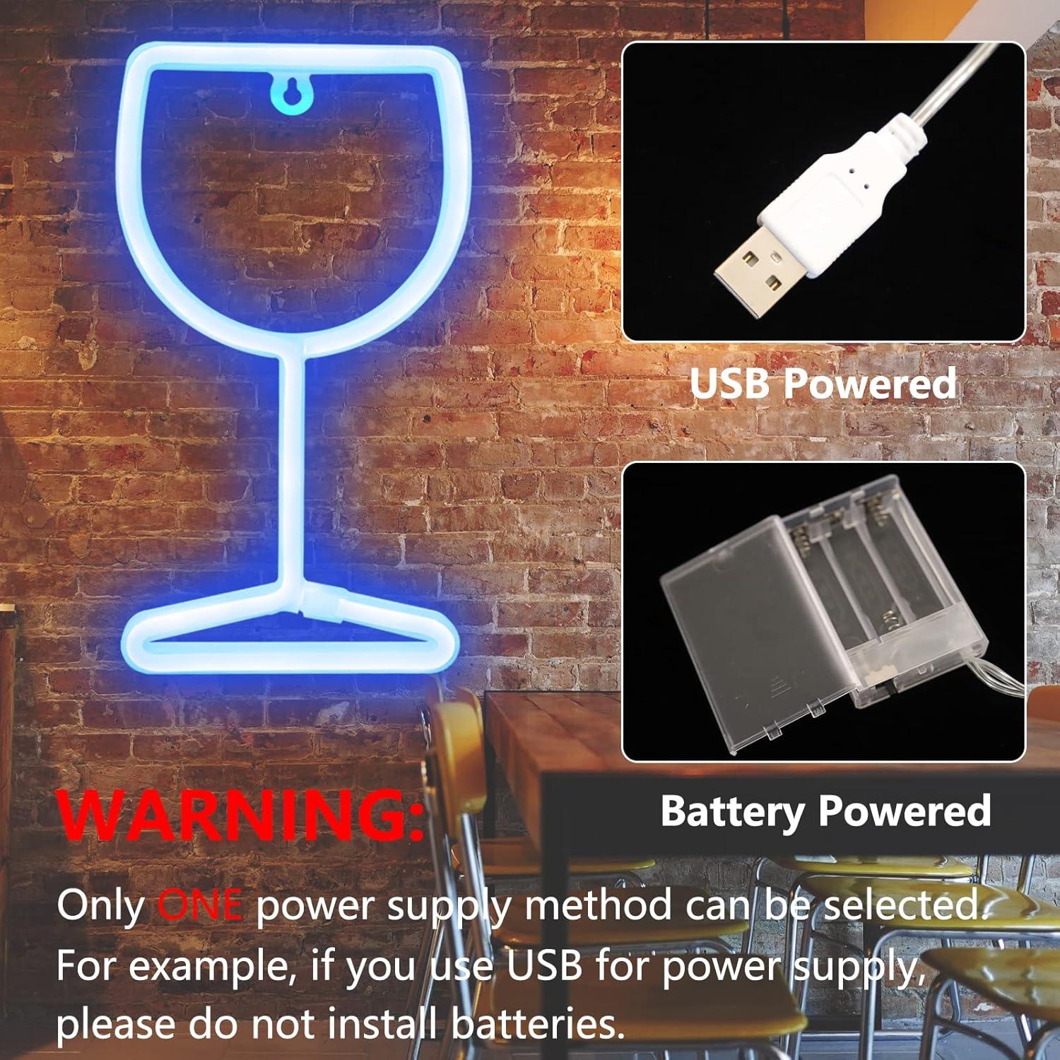 Luz de Neón LED Curyidy en Forma de Vino Azul - Decoración