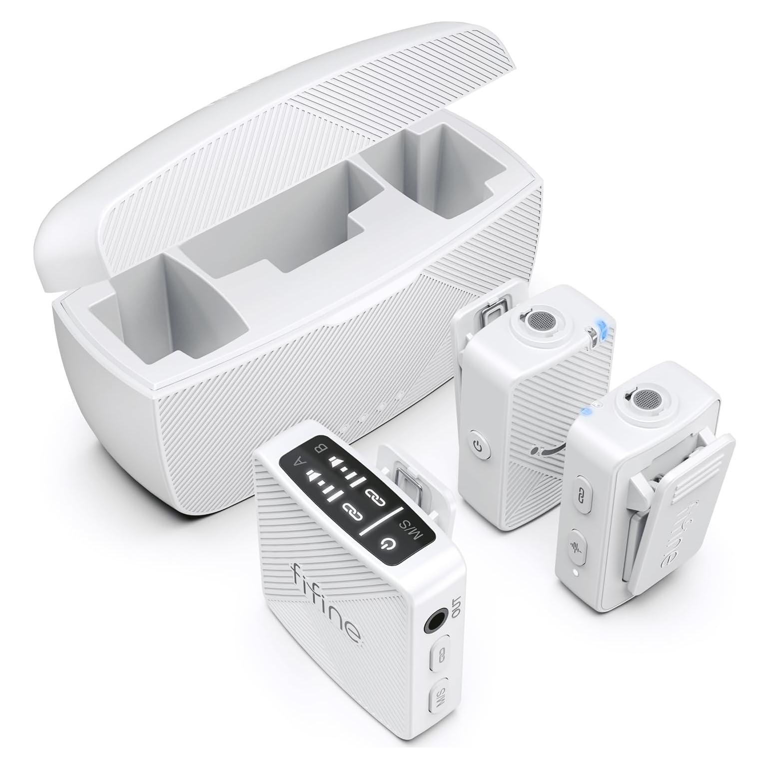 Micrófono Lavalier Inalámbrico FIFINE M9W Blanco, 30h Batería