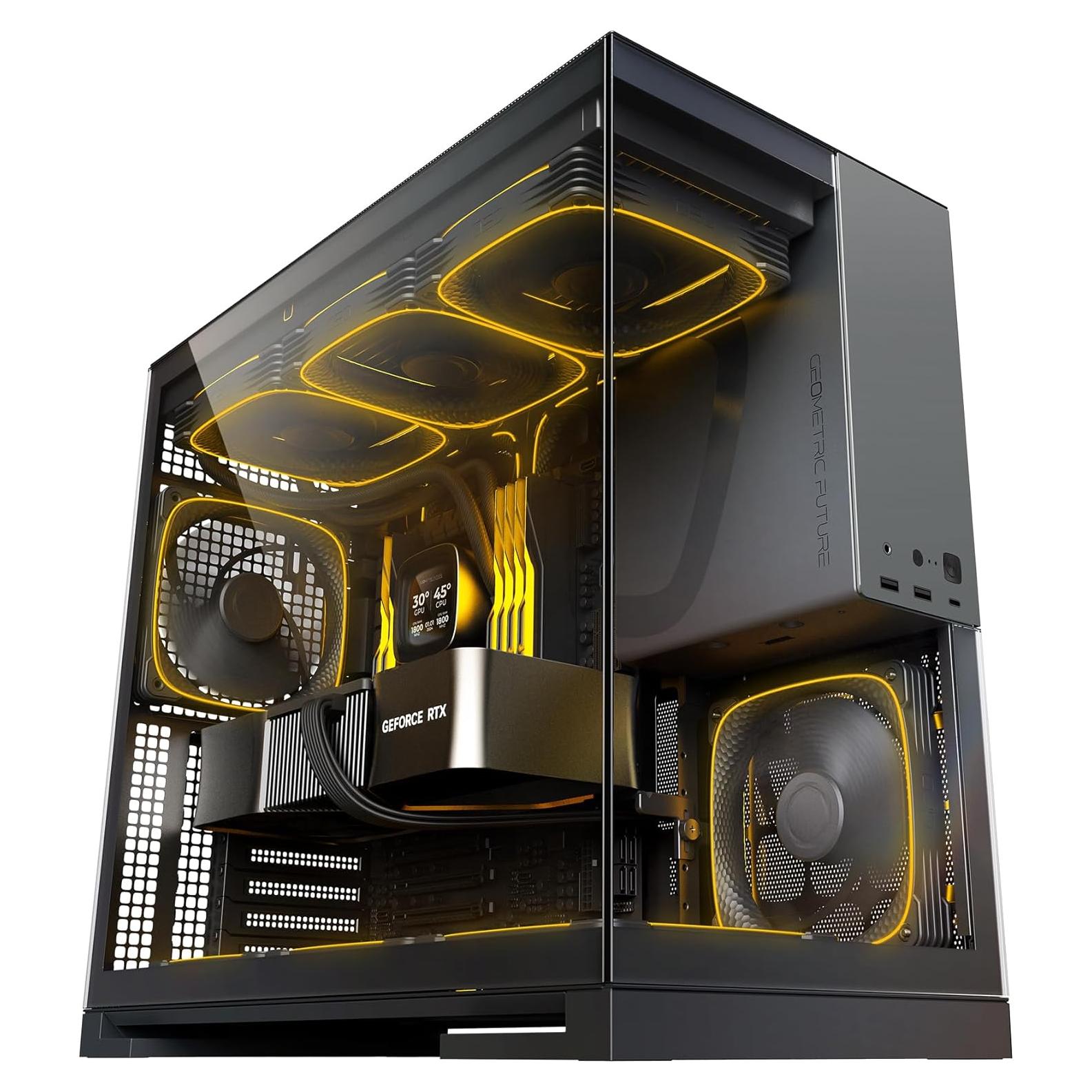 Caja de Juego M5 Futuro Geométrico E-ATX Vidrio Templado 140mm